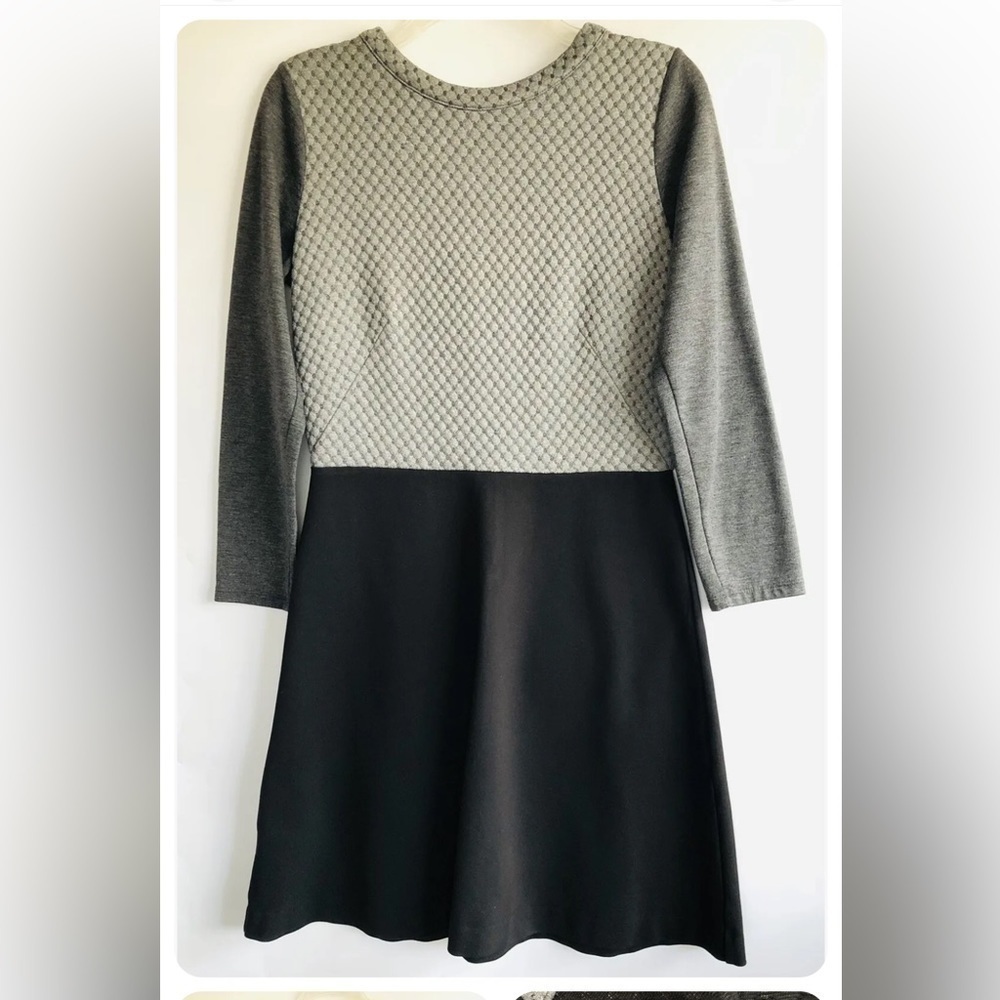 Loft Long Sleeve Swing Short Dress Black/gray